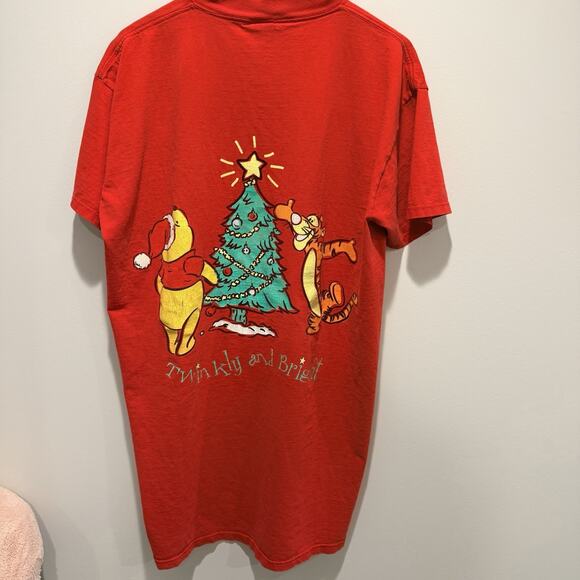 Vintage Disney Winnie the Pooh Tigger Christmas T-Shirt Red 90s Holiday OSFM - Picture 3 of 9